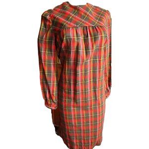 Small Women's Dress Vintage Red/Yellow Plaid With Puff Sleeves & Back Zipper 70s